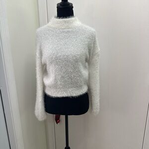 Hooked Up by IOT Fuzzy White Turtleneck Sweater
